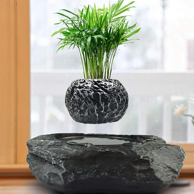 Floating Flower Pot - Magnetic Suspension Levitating Air Flower Pots - Creative Design Levitation Bonsai - Home Office Decorations - Fun Gift,Grey