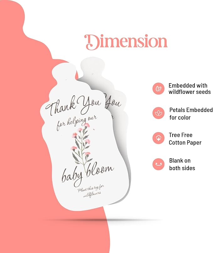 15pcs Pink Baby Bottle-Shaped Gift Tags with Wildflower Seeds - Writable Gift Wrap Tags for Baby Showers, Mother's Day Present, Party Favors, DIY Crafts, & Earth Day Decorations