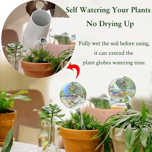 3pcs Plant Self Watering Device, Blown Glass Automatic Watering Globes, Self Watering Planter Insert for Indoor Outdoor Pot Plant, Home Garden Patio Hanging Plant Waterer