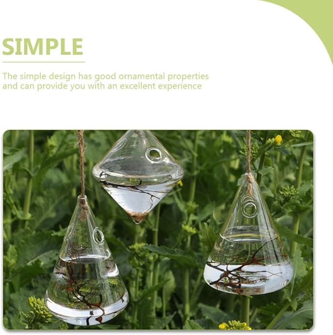 Geometric Glass Hydroponic Planter Set of 3 Wall Mounted Hanging Vases for Indoor Home Décor and Plant Propagation