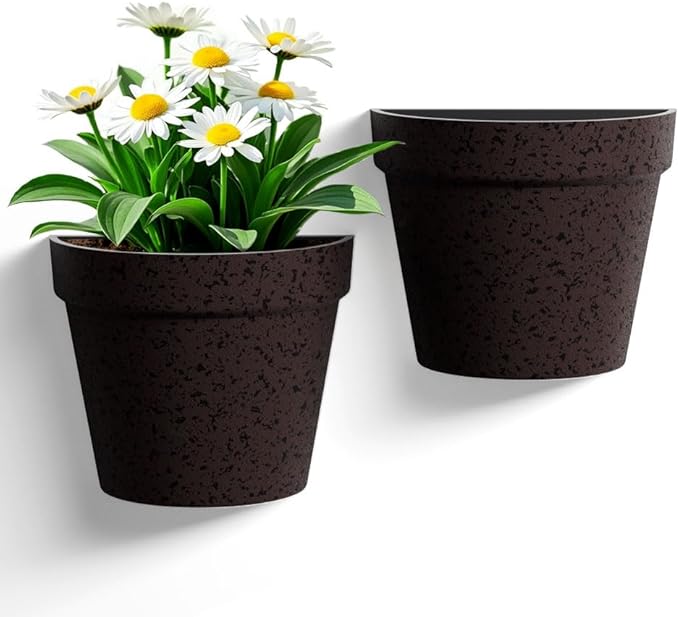 Asnext 2 Pack Plastic Wall Planter for Indoor Plants, 7.5 Inch Hanging Wall Planter Pots, Wall Mounted Succulent Planters (Iron)