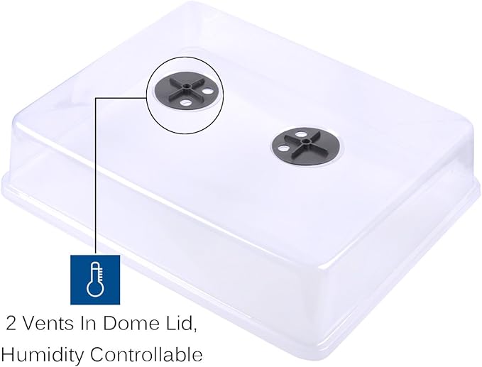 eZAKKA 37x30cm Seed Starter Tray Seed Seedling Starting Kit Plant Germination Kit Humidity Dome with 20 Pieces Square Seed Starter Pots (Black Pots)