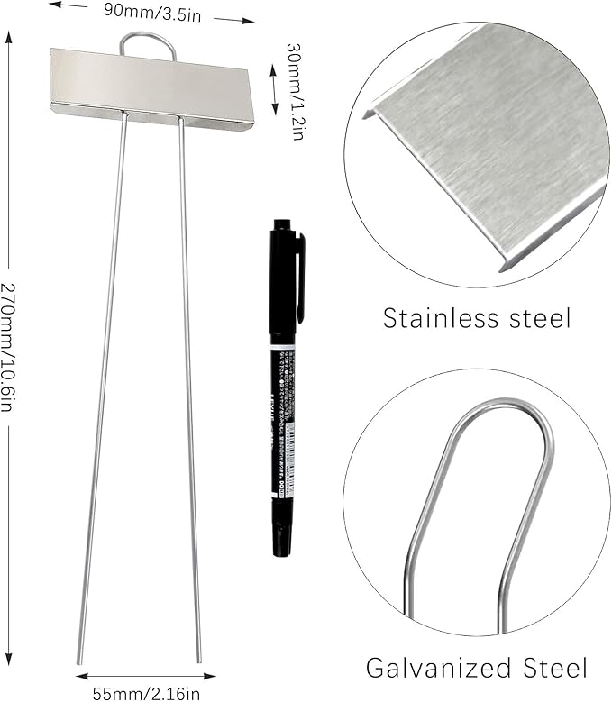 Plant Labels Metal 304 Stainless Steel Garden Plant Markers Weatherproof Garden Stake Tag Plant Tags with Pen for Outdoor Seedling Flower Herb Vegetable Greenhouse(30 Pack) (Stainless Steel)