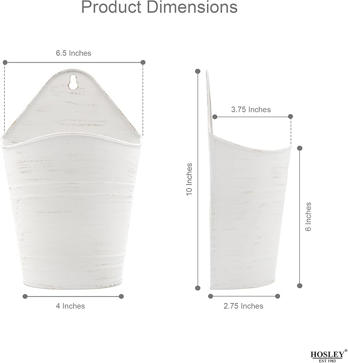 Hosley Set of 2 White Wall Planter with PVC Linner 6.25" L x 4" W x 10" H, Ideal Gift for Floral Arrangements Wedding Home Office Party DIY Indoor Outdoor Garden Patio