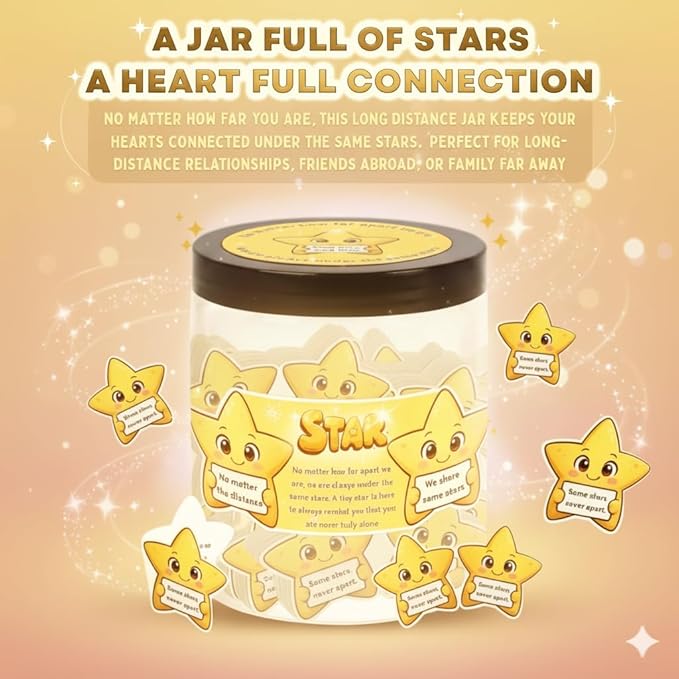 Long Distance Relationship Gift - Positive Star Jar with 60 Affirmation Cards, Moving Away Friendship, Star Gifts for Friend Couple Boyfriend Girlfriend Coworker, Inspirational Keepsake
