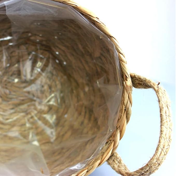 YZZY Woven Seagrass Basket for Storage Plant Pot Basket, Rattan Planter Indoor Baskets, Home Decor Plant Container (A, L-11.4 Inches)