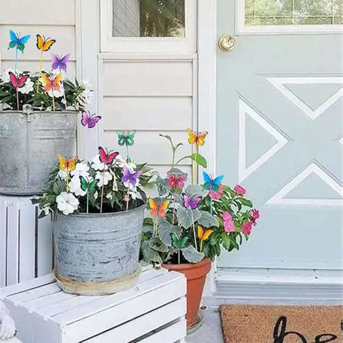 hogardeck Garden Decor for Outside, Set of 20 Metal Butterfly Decorative Garden Stakes for Spring Decor, Yard Art Garden Decorations for Outdoor Lawn Pathway Patio