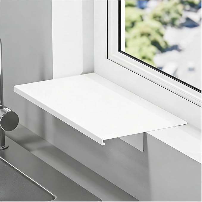 Window Sill Plant Shelf for Balcony, Waterproof Carbon Steel Windowsill Extender Plate, Kitchen Extension Table Magnetic White(8x16in/20x40cm)