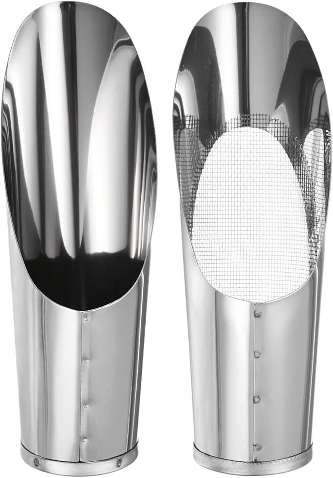 M METERXITY 1-Set Bonsai Soil Scoops, 2.4inch/6cm Stainless Steel Garden Soil Scoop Bucket Shovels and Soil Sifter for Transplanting/Flower Planting, Small Gardening Tools [Silver Tone]