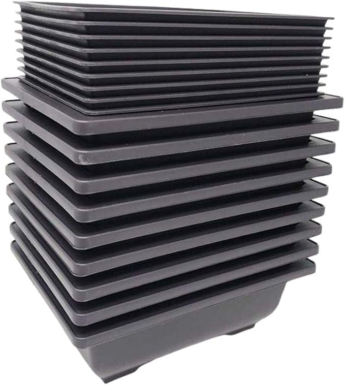 Bonsai Training Pots Humidity Trays - Built in Mesh, 6-Inch Large Planters + Made from Durable Shatter Proof Poly-Resin, 9-Pack Pot Set