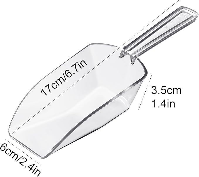Hestya 8 Pcs Multi Purpose Clear Plastic Scoops for Candy Buffet Acrylic Kitchen Ice Food Popcorn Scoops for Protein Powders, Ice Cream, Coffee, Tea Jar (6.7 Inch)