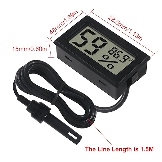 6-Pack Mini Digital Thermometer Hygrometer with Probe Indoor Temperature Humidity Meter Gauge LCD Fahrenheit Display Hygrometer Thermometer Gauge, Black