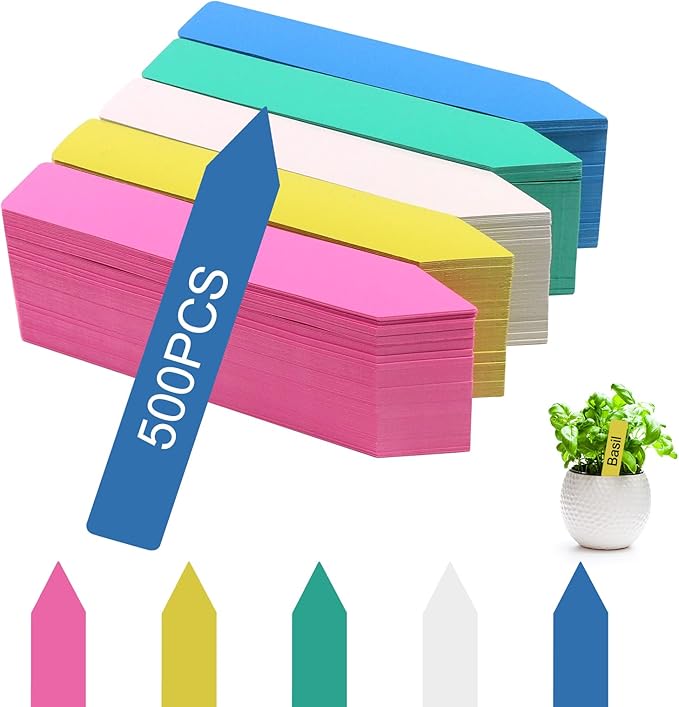 SumDirect 500PCS Plant Labels for Seedlings, 5 Colors, 6 inch Waterproof Plastic Plant Name Tags, Plant Markers for Seed Starting, Garden, Greenhouse