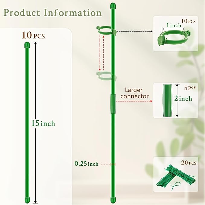 Plant Stakes 17 inch SupKing Support Stick Orchid Stakes with Clips 10Pcs Garden Plant Poles Extended to 3/4/5ft for Indoor Outdoor Potted Tomato Rose Amaryllis Vegetables Monstera -10pcs