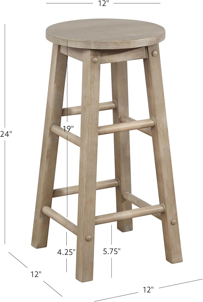 Linon Zeke Grey Wash 24" Counter Stool with Round Seat