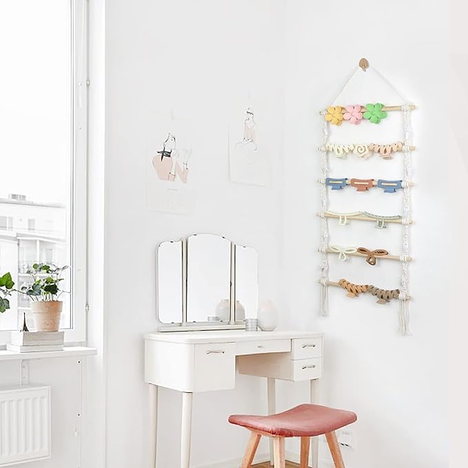 Hair Claw Clip Organizer,Macrame Hanging Hair Clip Holder and Storage for girls,Claw Clips Hanger Home Boho Decor for Wall,Door,Closet
