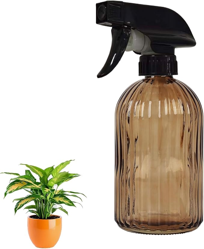 YYTSGG Glass Plant Mister Bottle, 13.5oz Refillable Water Spray Bottle with Adjustable Mist Nozzle for Indoor Flowers, Outdoor Gardening, Cleaning, Hair and Pets Care (Brown)