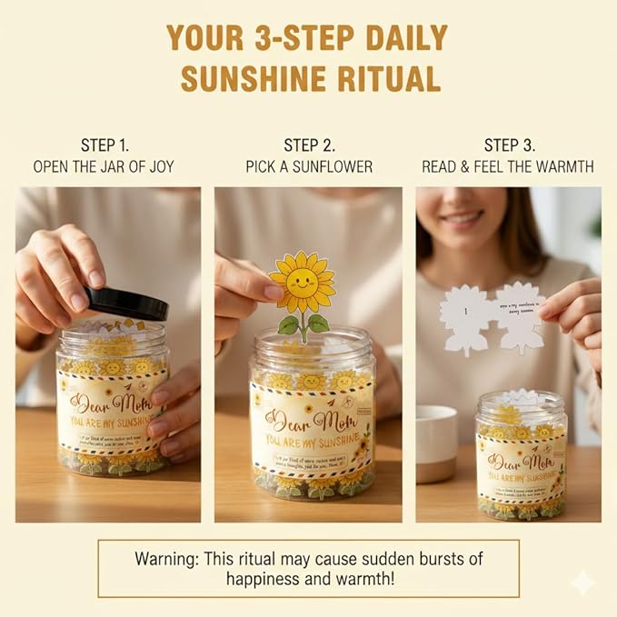 Positive Sunflower Jar with 60 Affirmation Cards, Uplifting Motivation Jar For Mom, Encouraging Sunflower Gifts For Mom Women, Emotional Support Gift, Funny Desk Decor, Gifts for Coworkers Women