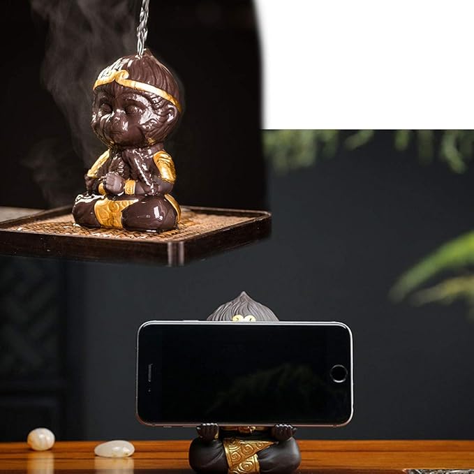 Aquarium Fish Tank Decoration, Ceramic Desktop Ape-Prayer Sculpture Decor Zen Bonsai Ornament Carving - Calming Emotions Training