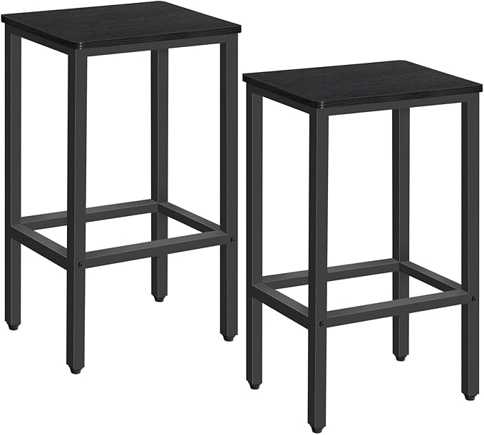 MAHANCRIS Bar Stools, Set of 2 Bar Chairs with Footrest, 2-Piece Dining Stools, 25.8-Inch Height, Rectangular Industrial Bar Stools, Strong Metal Frame, for Dining Room, Kitchen, Black BAHB0101