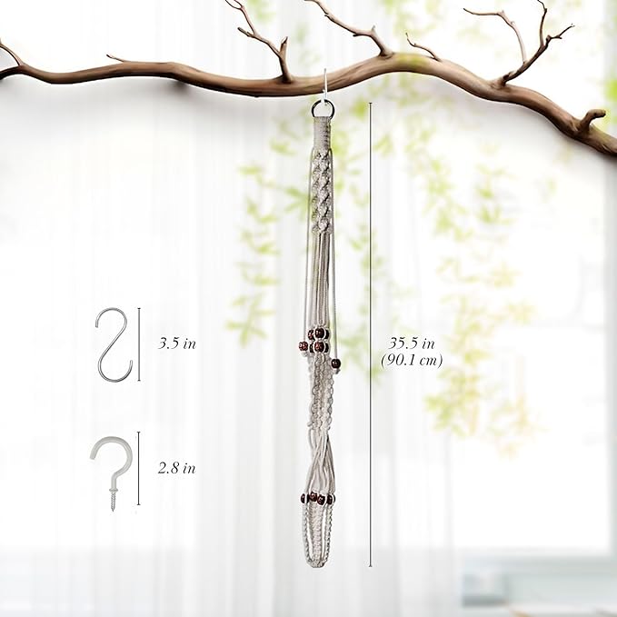 Flexzion 2 Pack White Macrame Plant Holder - 35 Inch Pot Hangers for Plants with C & S Hooks, Indoor Hanging Plant Holder with Woven Cotton Rope for Home Decor (Plant Pot Not Included)