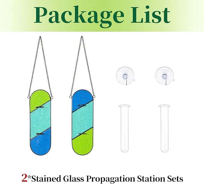 Hewory Stained Glass Plant Propagation Hanging 2 Pcs Propagation Station Planters for Window Decor - Unique Hydroponic Propagated Plant Holders for Kitchen Gifts for Mom
