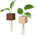 Magnetic Test Tube Flower Vases for Refrigerator, Set of 2 Wooden Fridge Magnet Planters with Glass Tubes – Light & Dark Wood Color, Propagation Station for Hydroponic Display (No Plant Included)
