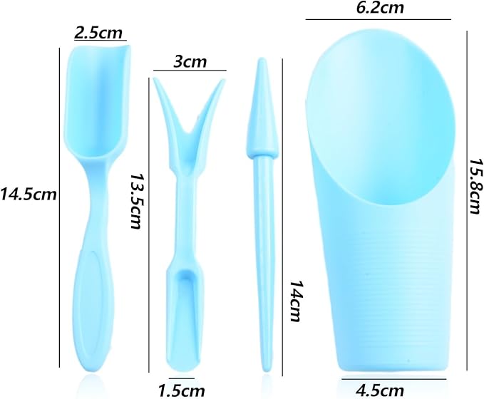 Garden Tool Set with Transplanter Scoop Bucket Shovel and Hole Punch for Succulent and Greenhouse Planting Four Piece Plastic Kit for Transplanting and Potting Tasks(Blue)