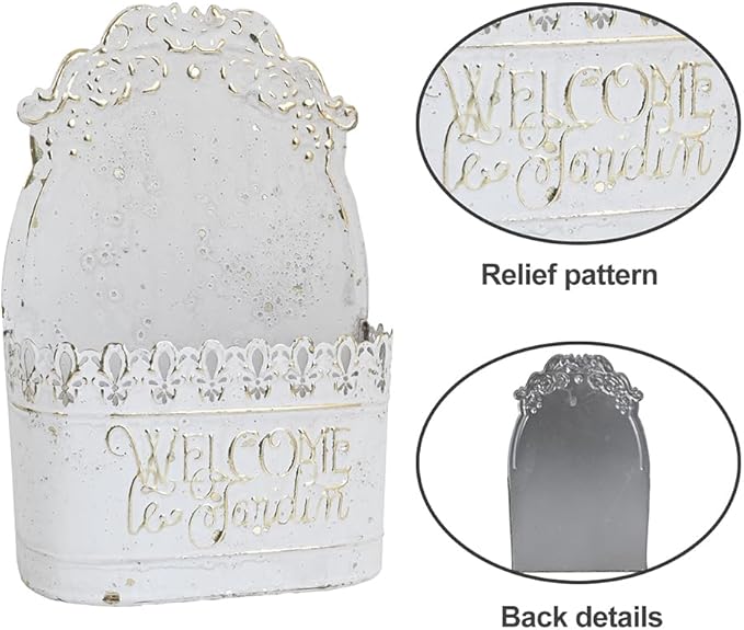 Metal Hanging Planters Wall Mount Planter Wall Vases for Flowers Shabby Chic Decor for Rustic Farmhouse Outdoor Decor White