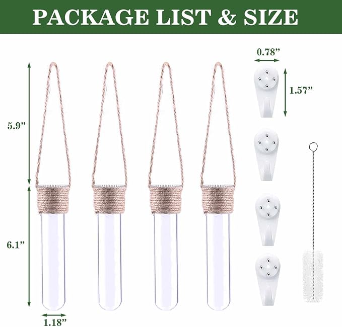 ARTORA Plant Propagation Hanging Glass Planter Terrarium Wall Mounted Decorative Flower Vase Hydroponic Plant Cultivation Test Tube for Home Office Decor (4PCS)