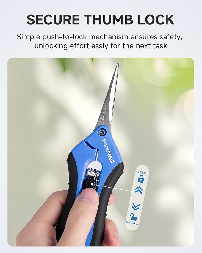 Fondwell 6.5" Pruning Shears Trimming Scissors: 2 Pack Straight & Curved Garden Snips with Micro Tip - Premium Plant Clippers for Precision Cutting