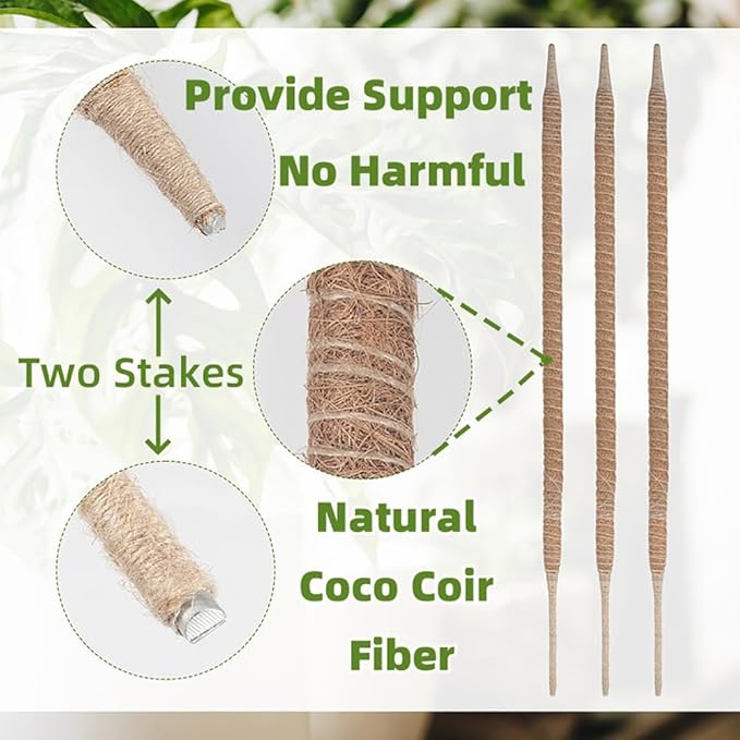 Supoice 3 Pack Moss Pole 25 Inch for Monstera Plant Support Bendable Moss Pole for Climbing Plants Indoor Coir Plant Pole Sticks