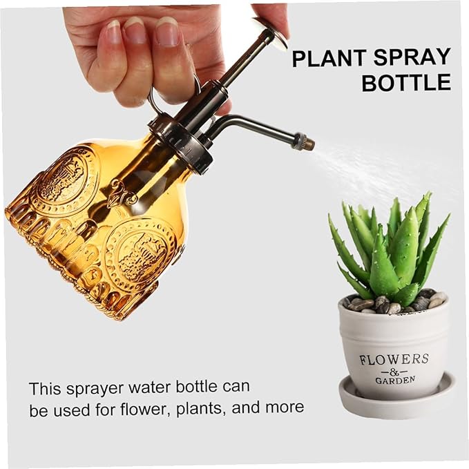 Mikikit Embossed Glass Water Sprayer Bottle Misting Sprinkler for Lawn Plant Watering Device