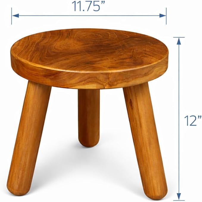 Plant Stool Indoor, Teak Stool for Plants, Bathroom Side Table, Mid-Century Style(12" Tall)