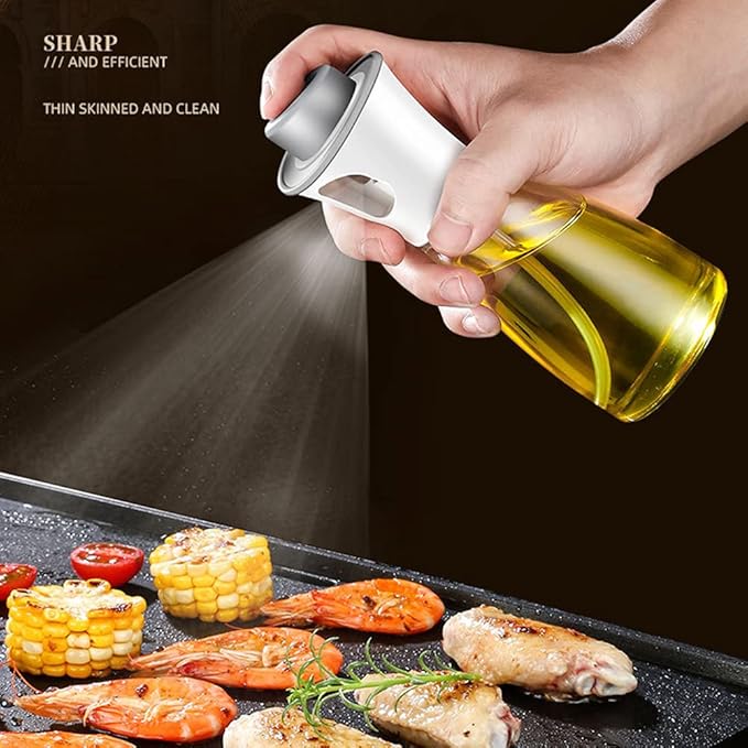 180ml Oil Sprayer Glass Oil Dispenser Bottle Spray Lemon Juice Sprayer for Cooking, Salad, Baking，Cleaning, Plants(White)