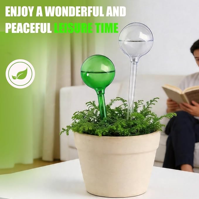 Yahpetes Automatic Watering Globe Plant Watering Globes Plastic Watering Bulbs Waterer Flower Water Drip Irrigationdevice Self Watering System (Clear+Green)