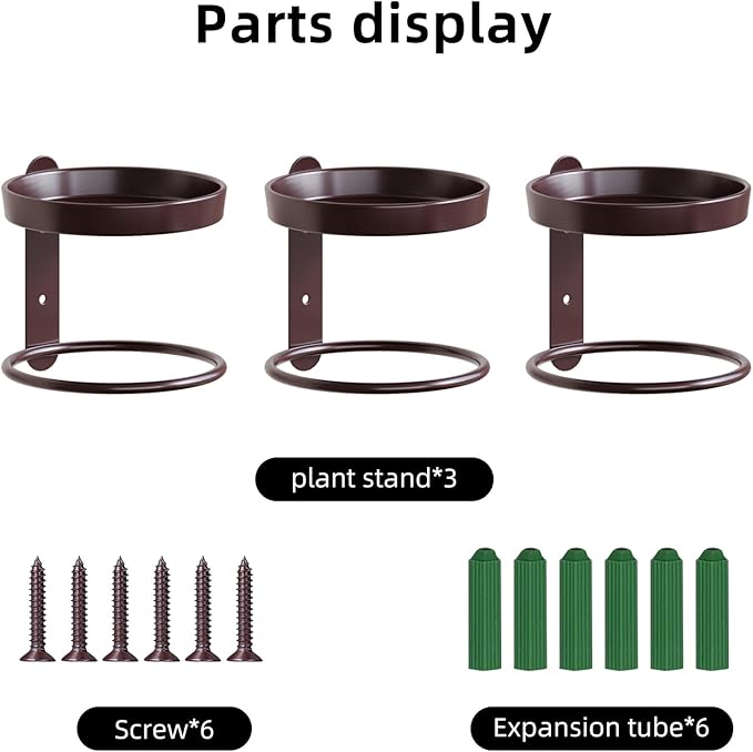 Metal Wall Plant Holder for Indoor Plants, Modern Stylish Wall Decor, Space-Saving Vertical Shelf for Home, Garden & Office 3 Pack Coffee
