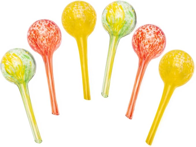 Lexi Home Mini Aqua Globes for Indoor Plants & Outdoor Plants, Watering Can for Plant, Self Watering Planters, Water Globe, Hand Blown Glass, 6 Pack Small, Yellow/Green/Red