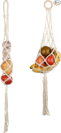 Beautyflier 2 Pieces Macrame Hanging Fruit Basket Wall Hanging Potato Onion and Fruit Boho Fruit Holder Net for Kitchen Decor (White)