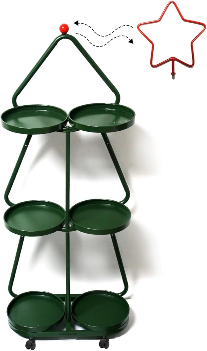 Retro 3-Tier Wrought Iron Plant Stand with Wheels, Multi-Layer Metal Plant Shelf for Indoor Plants, Balcony, Living Room or Holiday Home Decoration