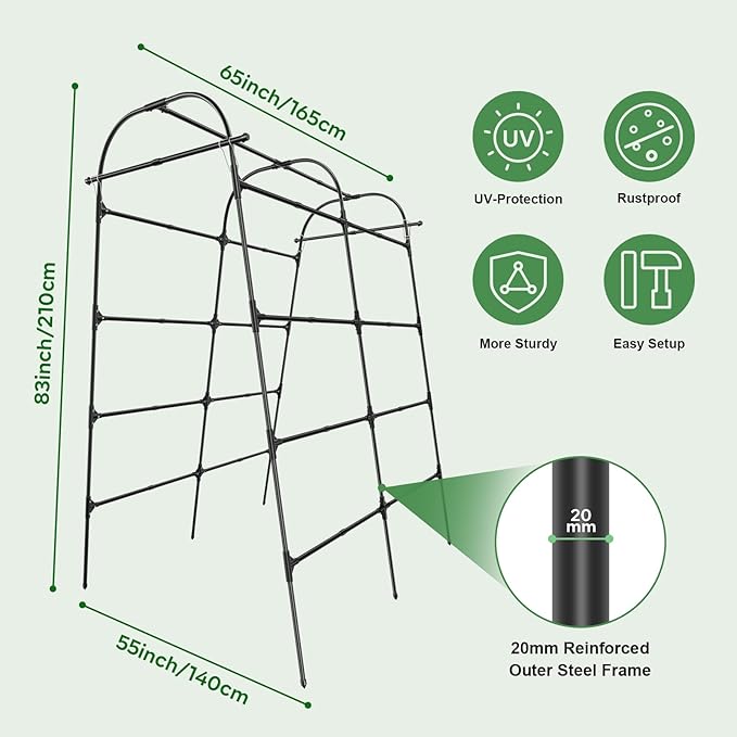 GOJAWAY 7 FT Grape Trellis for Garden Vegetable Trellis, Metal Garden Trellis Arch Plant Grow Support Frame for Climbing Plants Support Vegetable Flower Fruits Vine