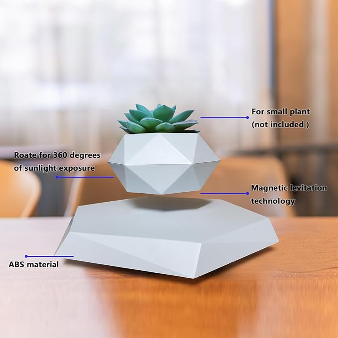 Levitating Plant Pot,Magnetic Floating Plant Pot for Small Plants,360°Rotating Levitating Desk Decor for Home & Office,Floating Pot Gift for Plant Lovers,Birthday, Christmas, New Year(white)