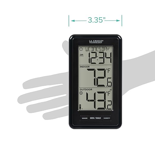La Crosse Technology 308-43647-INT Digital Black Wireless Thermometer with Indoor Humidity, LCD