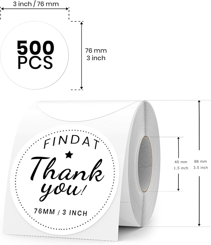 White Round Thermal Labels 3 Inch Vinyl Circle Waterproof Direct Printer Sticker Self-Adhesive Perforated Name Tag for Logo DIY QR Design Office Address 500 PCS