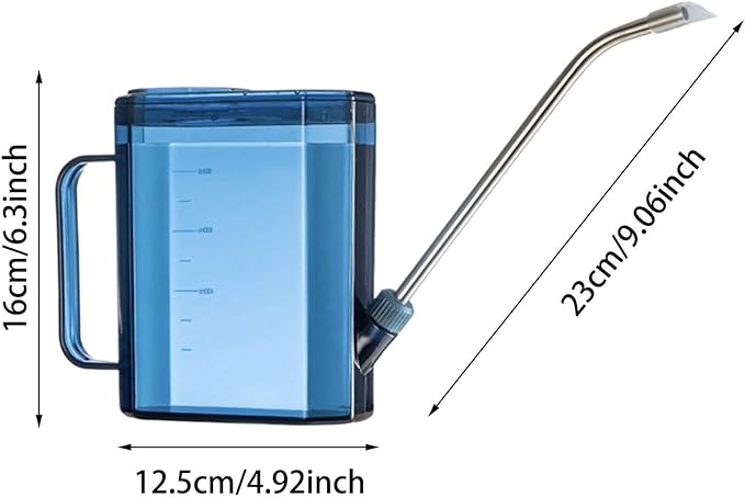 Ergonomic Handle Water Can, 1L Long Spout Watering Can for Indoor, Small Garden Watering Pot with Removable Sprinkler Head for Succulents, Herbs, Flowers, Balcony, Easy to Use (Blue)