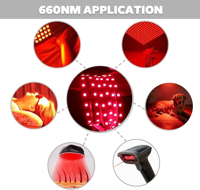 DC 12 Volt Double Row Bright 660nm Infrared LED Strip, 5m/16.4ft SMD5050 15mm IP20 Non-Waterproof Flexible Trimmable IR LED Strip, 660nm Red Light Therapy and Plant Growth