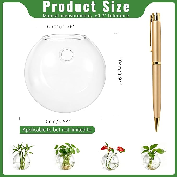 NUPTIO Wall Hanging Planters Terrarium: 12 Pcs Clear Glass Wall-Mounted Vases for Indoor Office Garden Living Room - Oblate Plant Pots Hydroponic Containers Propagation Stations for Flowers