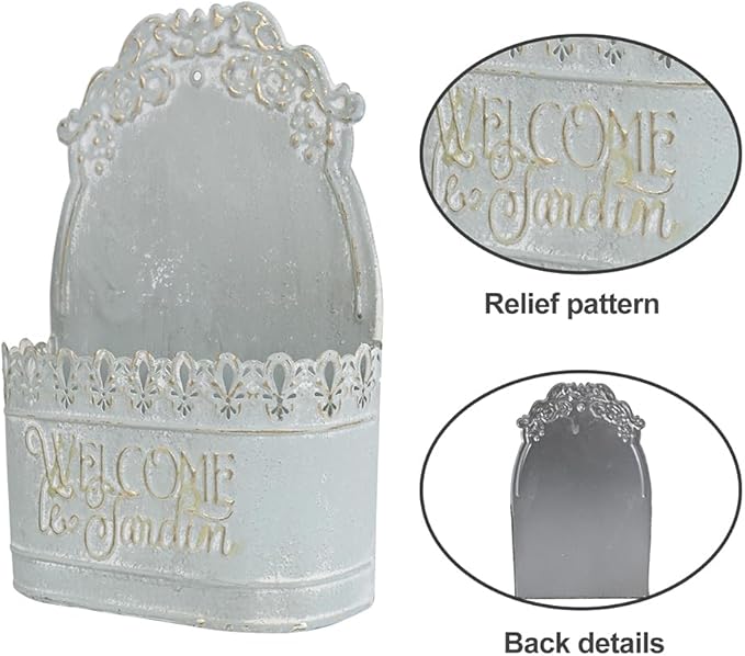 Metal Hanging Planters Wall Mount Planter Wall Vases for Flowers Shabby Chic Decor for Rustic Farmhouse Outdoor Decor Blue