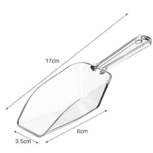 Hestya 4 Pcs Multi Purpose Clear Plastic Scoops for Candy Buffet Acrylic Kitchen Ice Food Popcorn Scoops for Protein Powders, Ice Cream, Coffee, Tea Jar (6.69 Inch)
