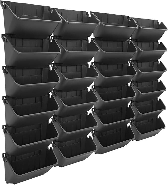 Bacocoo Vertical Garden Planter - 24 Pack, 13 inch Wall Mounted Planter for Patio Outdoor Decor, Home Green Plastic Pot Balcony Plant Vegetable Fruit Herb Hanging Pocket Holder Flowerpot. (Black)